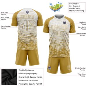 Custom Old Gold White Sublimation Soccer Uniform Jersey