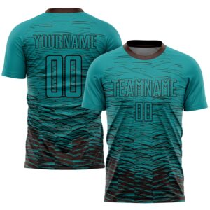 Custom Teal Brown Sublimation Soccer Uniform Jersey