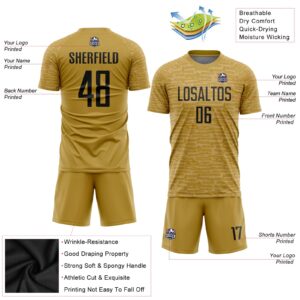 Custom Old Gold Black Sublimation Soccer Uniform Jersey