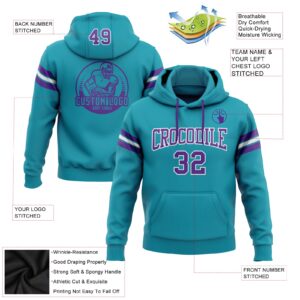 Custom Stitched Teal Purple-White Football Pullover Sweatshirt Hoodie