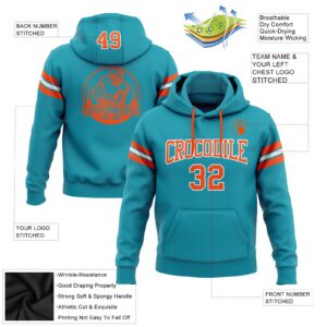 Custom Stitched Teal Orange-White Football Pullover Sweatshirt Hoodie