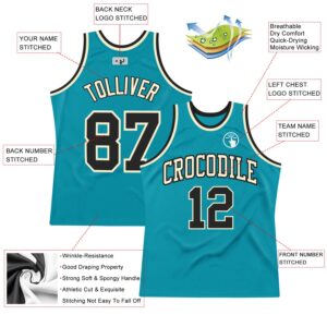 Custom Teal Black-Cream Authentic Throwback Basketball Jersey