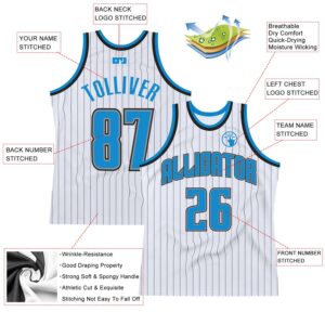 Custom White Black Pinstripe Blue-Gray Authentic Basketball Jersey