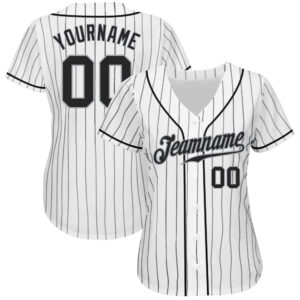 Custom White Black Pinstripe Black-Gray Authentic Baseball Jersey