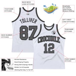 Custom White Steel Gray-Black Authentic Throwback Basketball Jersey