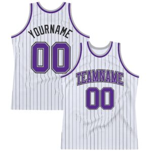 Custom White Black Pinstripe Purple-Gray Authentic Basketball Jersey