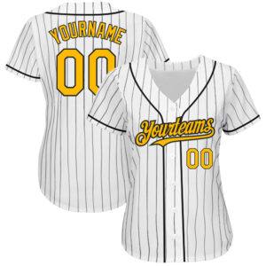 Custom White Black Pinstripe Gold Authentic Baseball Jersey