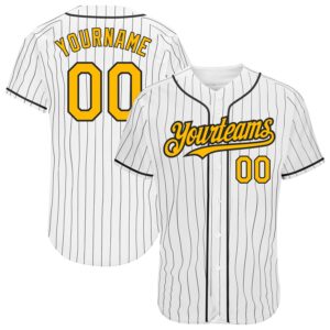 Custom White Black Pinstripe Gold Authentic Baseball Jersey