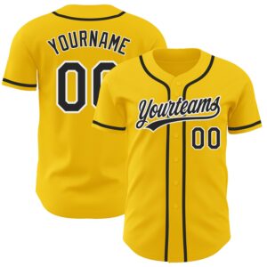 Custom Yellow Black-White Authentic Baseball Jersey