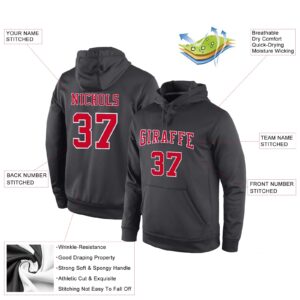 Custom Stitched Anthracite Red-White Sports Pullover Sweatshirt Hoodie