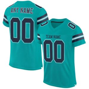 Custom Aqua Navy-White Mesh Authentic Football Jersey