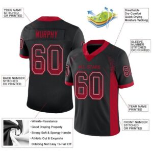 Custom Black Red-Gray Mesh Drift Fashion Football Jersey