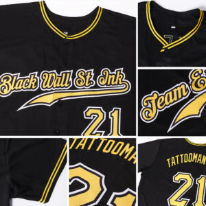 Custom Black Gold-White Authentic Baseball Jersey