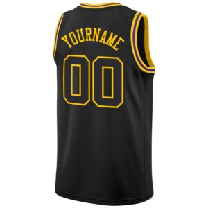 Custom Black Black-Gold Round Neck Rib-Knit Basketball Jersey