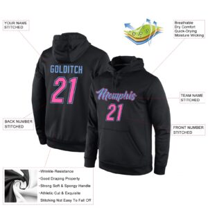 Custom Stitched Black Pink-Light Blue Sports Pullover Sweatshirt Hoodie