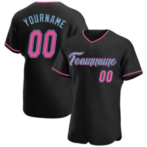 Custom Black Pink-Light Blue Authentic Baseball Jersey