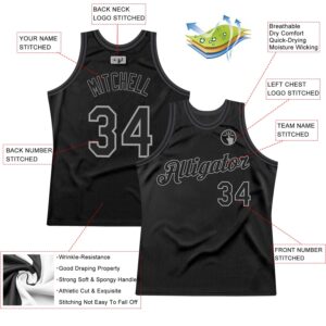 Custom Black Black-Gray Authentic Throwback Basketball Jersey