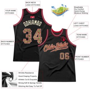 Custom Black Camo-Red Authentic Throwback Basketball Jersey