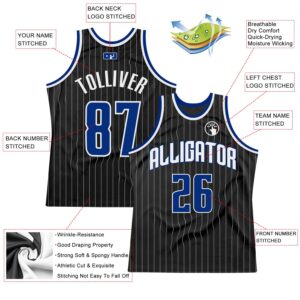 Custom Black White Pinstripe Royal-White Authentic Basketball Jersey