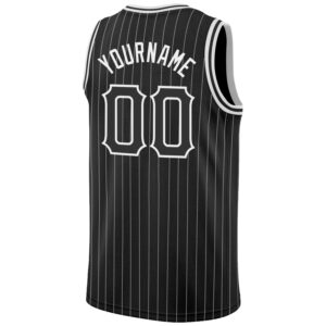 Custom Black White Pinstripe Black-White Authentic Basketball Jersey