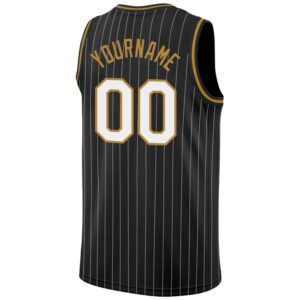 Custom Black White Pinstripe White-Old Gold Authentic Basketball Jersey