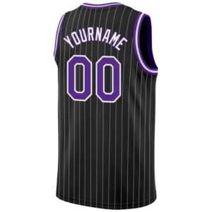 Custom Black White Pinstripe Purple-White Authentic Basketball Jersey