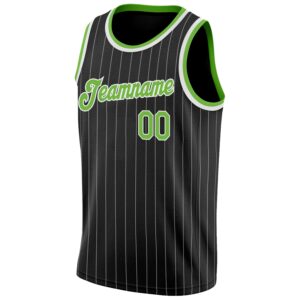 Custom Black White Pinstripe Neon Green-White Authentic Basketball Jersey