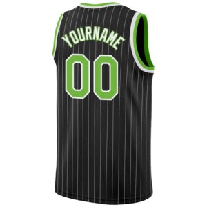 Custom Black White Pinstripe Neon Green-White Authentic Basketball Jersey