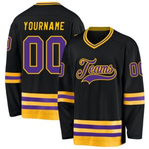 Custom Black Purple-Gold Hockey Jersey