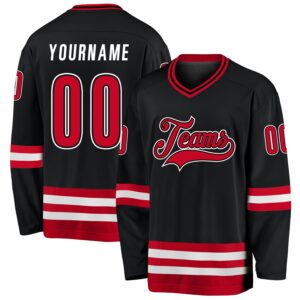 Custom Black Red-White Hockey Jersey