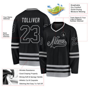 Custom Black Black-Gray Hockey Jersey