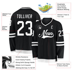 Custom Black White Hockey Jersey