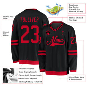 Custom Black Red Hockey Jersey