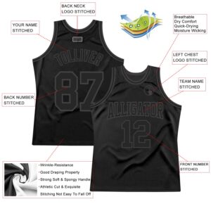 Custom Black Black-Steel Gray Authentic Throwback Basketball Jersey