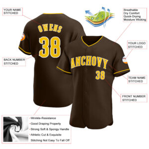 Custom Brown Gold-White Authentic Baseball Jersey