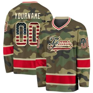 Custom Camo Vintage USA Flag-Red Salute To Service Hockey Jersey