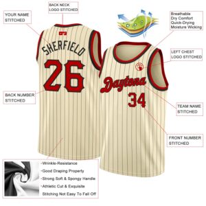 Custom Cream Black Pinstripe Red-Black Authentic Basketball Jersey