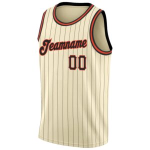 Custom Cream Black Pinstripe Black-Orange Authentic Basketball Jersey