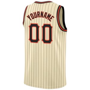 Custom Cream Black Pinstripe Black-Orange Authentic Basketball Jersey