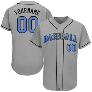 Custom Gray Light Blue-Black Authentic Father’s Day Baseball Jersey