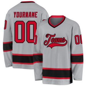 Custom Gray Red-Black Hockey Jersey