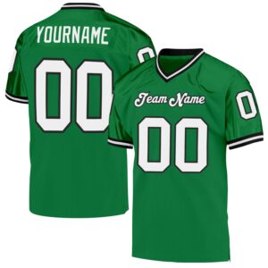 Custom Grass Green White-Black Mesh Authentic Throwback Football Jersey