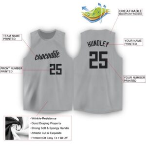 Custom Gray Black Round Neck Basketball Jersey