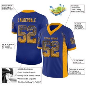 Custom Royal Gold-Navy Mesh Drift Fashion Football Jersey