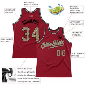 Custom Maroon Camo-Gray Authentic Throwback Basketball Jersey