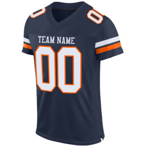 Custom Navy White-Orange Mesh Authentic Football Jersey