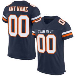 Custom Navy White-Orange Mesh Authentic Football Jersey