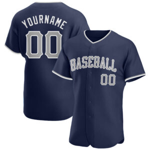 Custom Navy Gray-White Authentic Baseball Jersey