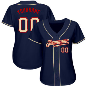 Custom Navy City Cream-Red Authentic Baseball Jersey