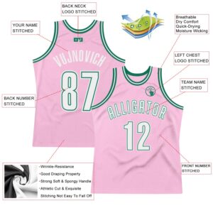 Custom Light Pink White-Kelly Green Authentic Throwback Basketball Jersey